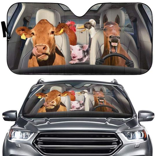 Discover Farm Animal Family Car Windshield Sunshade,