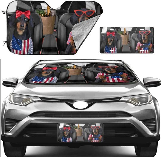 Discover MMHOME Car Windshield Sun Shade + License Plate Lion Dachshund Dog Sunshade