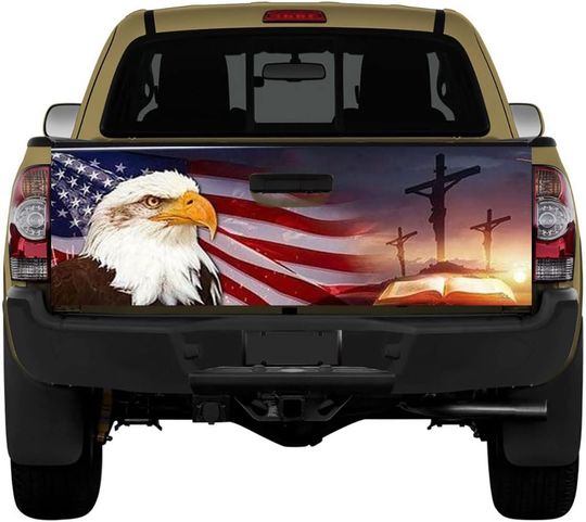 Discover American Lover USA Flag Eagle Bible and Cross Truck Bed Decals