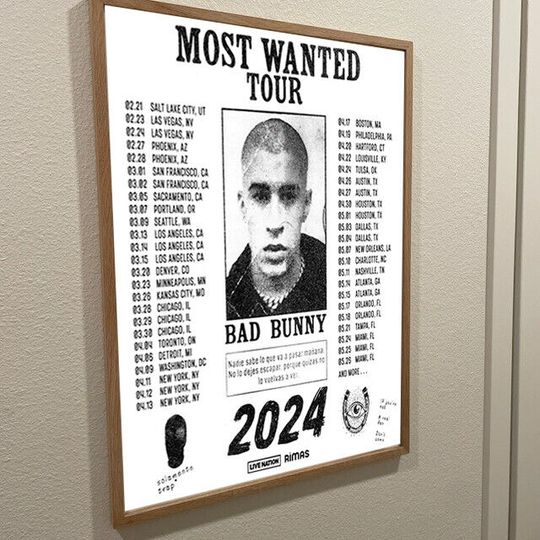 Discover Bad Bunny Most Wanted Tour 2024 Home Decor Poster