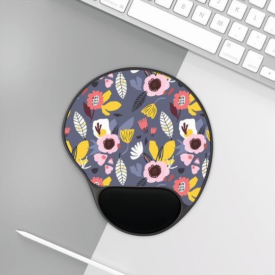 Discover Best Lively Mint Mouse Pad With Wrist Rest; Abstract Flower in Grayish Purple