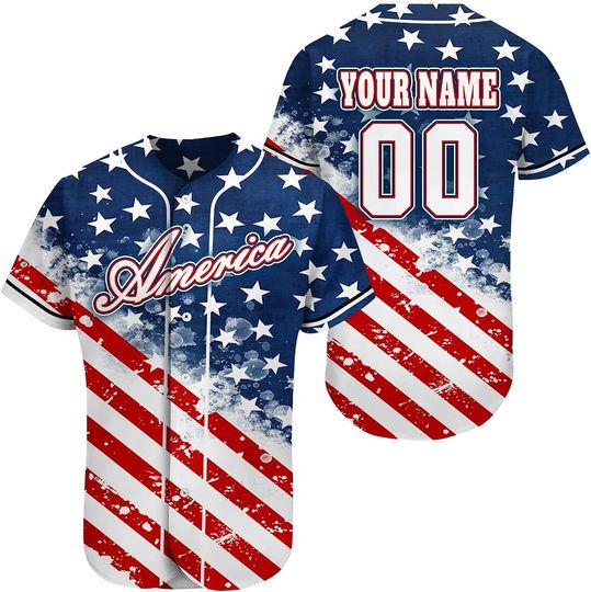 Discover Custom Men Women 4th of July Patriotic American Flag Baseball Jersey