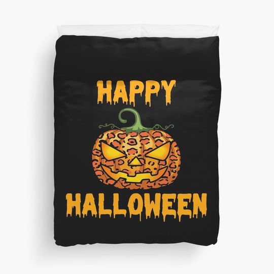 Discover Leopard Pumpkin Happy Halloween Duvet Cover