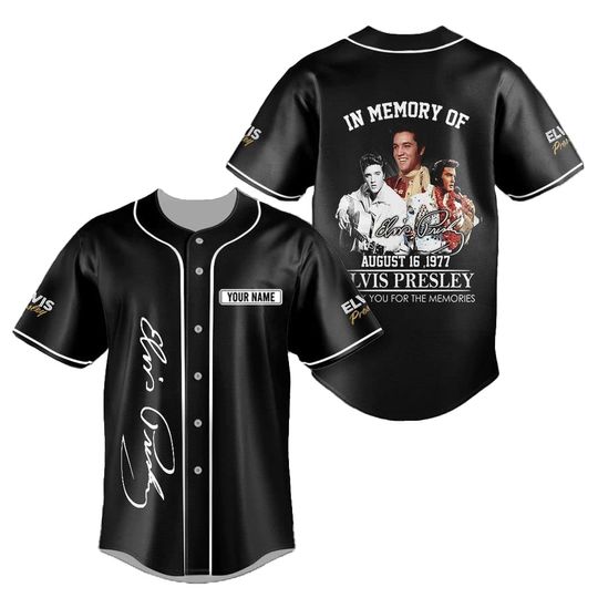 Discover Elvis Presley Signature and Images Black Baseball Jersey Shirt