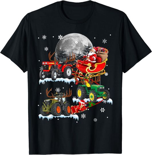 Discover Santa Claus Riding Tractor Sleigh Christmas Tractor Driver T-Shirt