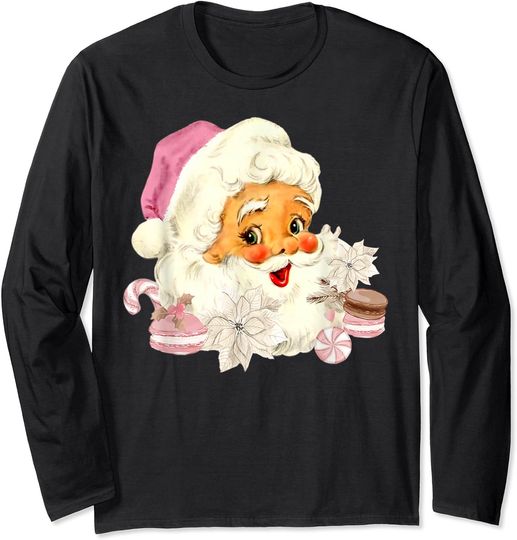 Discover Funny Vintage Pink Santa Claus Pink Christmas Men Women Long Sleeve