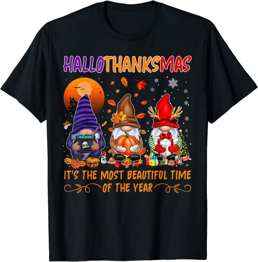 Discover Happy Hallothanksmas Cute Gnomes Fall Halloween Women Girls T-Shirt
