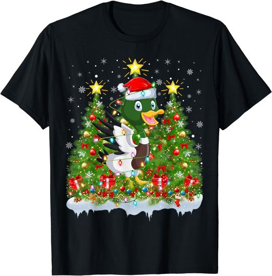 Discover Mallard Lighting Xmas Tree Funny Mallard Duck Christmas T-Shirt