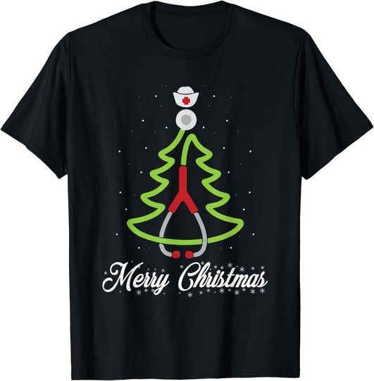 Discover Merry Christmas Tree Stethoscope Nurse Rn Cool X-Mas Gifts T-Shirt