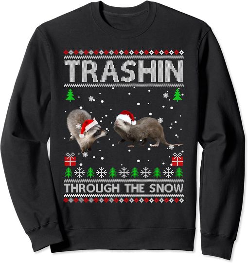 Discover Garbage Gang Opossum Raccoon Ugly Christmas Sweater Sweatshirt