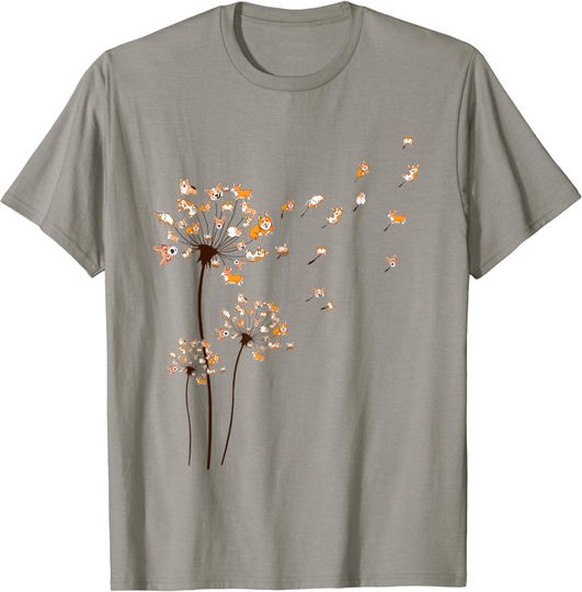 Discover Corgi Flower Fly Dandelion Shirt Cute Dog Lover T-Shirt