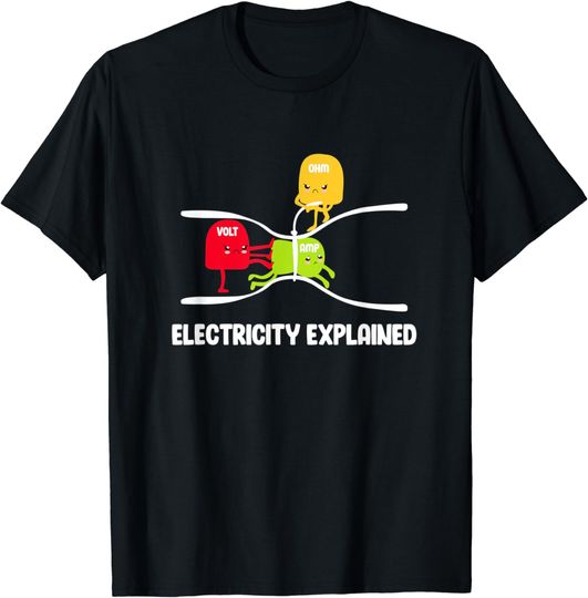 Discover Electricity Explained Volt Ohm Amp Funny Electrician T-Shirt