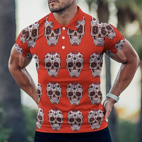 Discover Colorful Sugar Mexican Skulls Halloween Polo Shirt