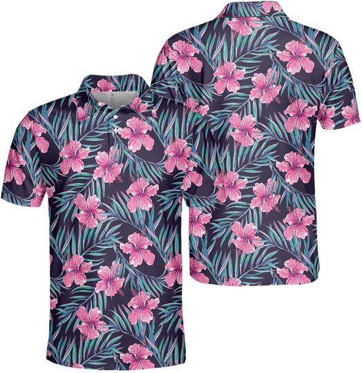 Discover Tropical Floral Hawaiian Golf Polo Shirt