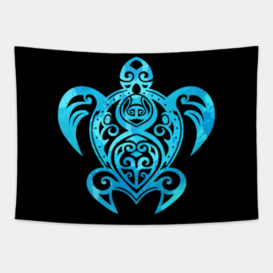 Discover Ocean Blue Tribal Hawaiian Sea Turtle - Sea Turtle - Tapestry
