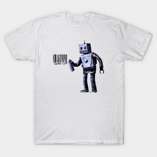 Discover BANKSY Robot Spray Painting Barcode - Banksy - T-Shirt