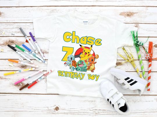 Discover Pikachu Cool Custom Name & Age Birthday Shirt, Pikachu Anime Girls Birthday Shirt