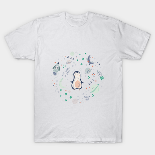 Discover Cute baby space vector set with penguins, stars and planets - Baby Shower - T-Shirt