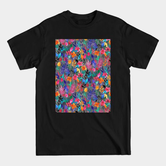 Discover Popping Color Painted Floral on Grey - Poppies - T-Shirt