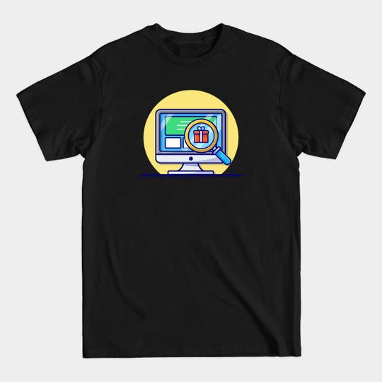 Discover Monitor With Magnifying Glass And Gift Cartoon Vector Icon Illustration - Shopping - T-Shirt