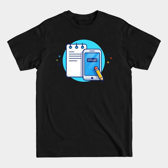 Discover Note Book, Hand Phone With Pencil Cartoon - Laptop - T-Shirt