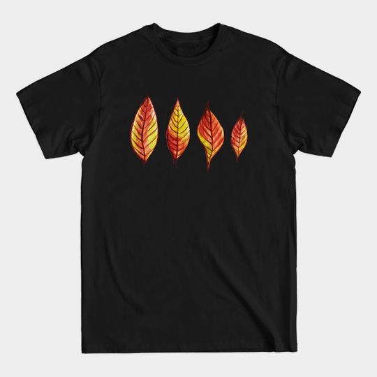 Discover Four Red Yellow Watercolor Painted Autumn Leaves - Fall Season - T-Shirt