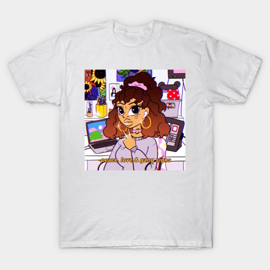 Discover -peace, love & gang signs - Working From Home - T-Shirt