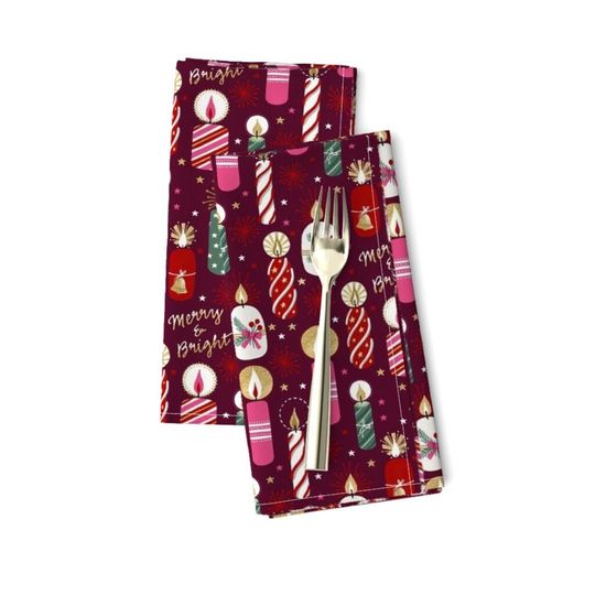 Discover Christmas Candles Dinner Merry & Bright Napkins
