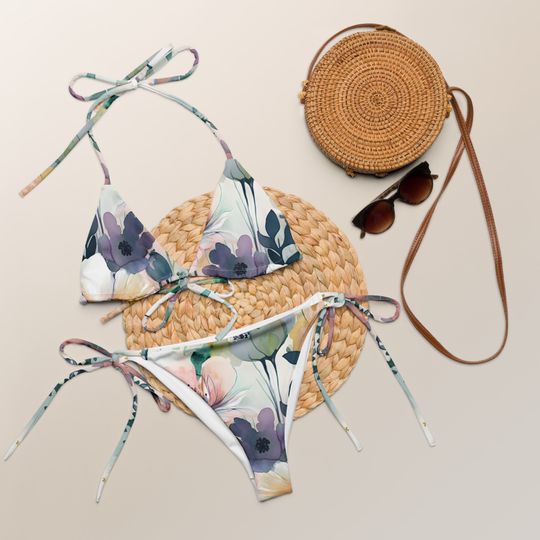 Discover Purple Floral Watercolor Women's Sling Bikini Swimsuits