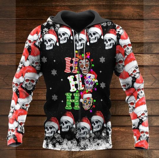 Discover Christmas Gothic Skull Hoodie, 3D Zip Hoodie