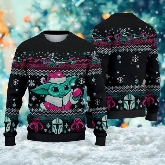Discover Cute Green Baby 3D Ugly Christmas Sweater, Galaxy Baby Xmas Sweatshirt