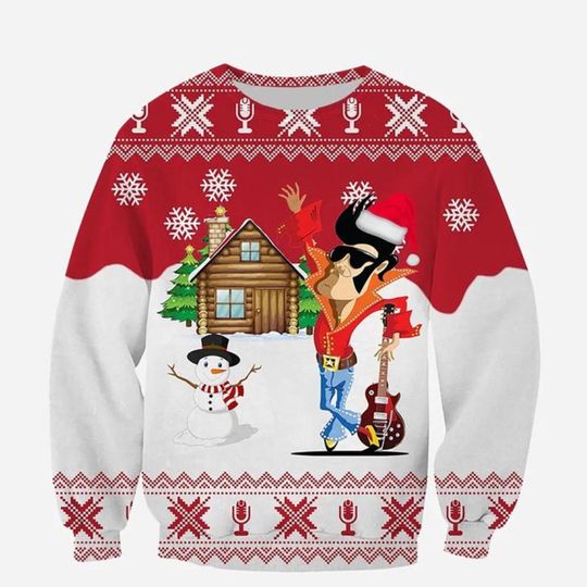 Discover Funny Elvis Presley Guitar Christmas Ugly Sweater, King of Rock