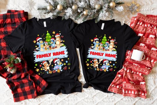 Discover Custom Family Name BlueyDad Christmas Shirt - Holiday Theme
