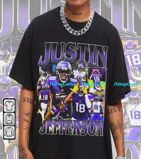 Discover Vintage 90s Graphic Style Justin Jefferson T-Shirt, Football T-Shirt, Sport Tee