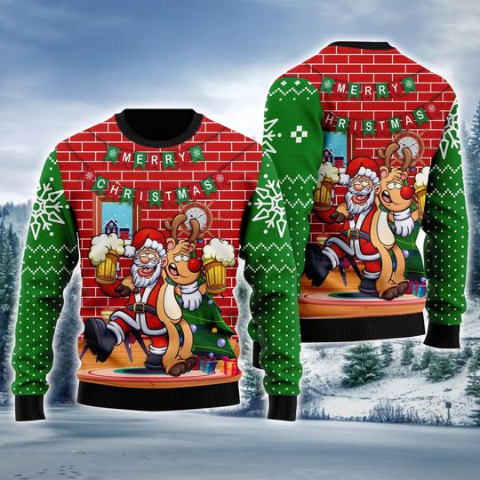 Discover Santa Claus Ugly Sweater, Funny Santa Drink Beer