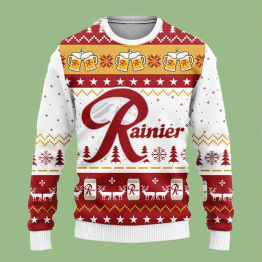 Discover Brewing Drink Lover Rainier Beer Ugly Christmas Sweater