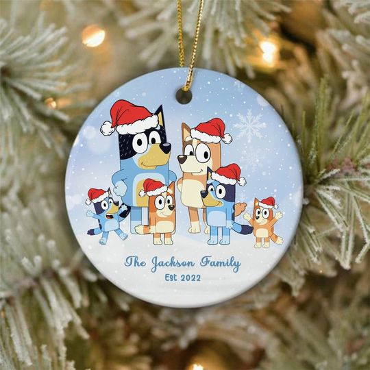 Discover Blue Dog Family Ceramic Christmas Ornament, Custom Christmas Family BlueyDad Ornament