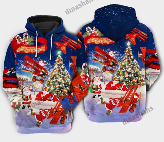Discover Christmas santa loves airplane 3D Hoodie, Santa Claus Hoodie, Christmas Gift
