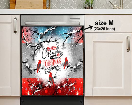 Discover Coffee And Christmas Cheer Cardinal Dishwasher Cover, Dishwasher Magnet Cover