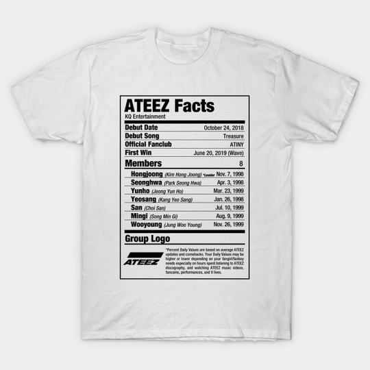 Discover ATEEZ Kpop Nutritional Facts - Ateez - T-Shirt