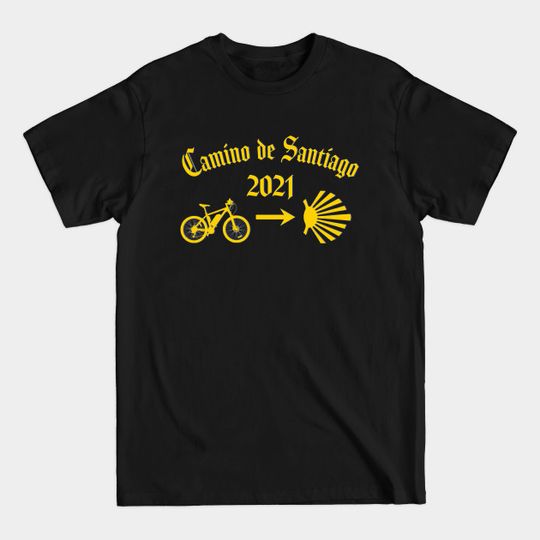 Discover Camino de Santiago 2021 Typography Bicycle Yellow Arrow Scallop Shell - Camino De Santiago - T-Shirt