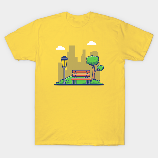 Discover Park Bench And Lamp, Grass - Park - T-Shirt