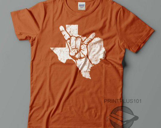 Discover Texas Hook 'Em Horns Sign Distressed T Shirt Design