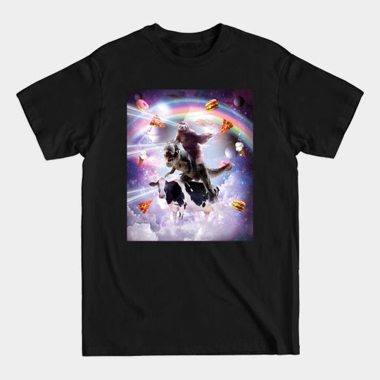 Discover Laser Eyes Space Sloth On Dinosaur Cow - Rainbow - Laser Eyes Space Sloth On Dinosaur Cow - T-Shirt