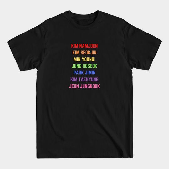 Discover BTS (Bangtan Sonyeondan) Names - Rainbow Colors - Bts Names Rainbow - T-Shirt