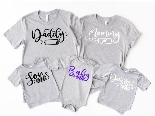 Discover Daddy Mommy Baby Low Battery And Charged Battery Matching T-Shirt
