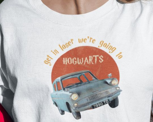 Discover Get In Loser We're Going To Hogwart Shirt, Wizard Flying Car Shirt, Family matching shirt