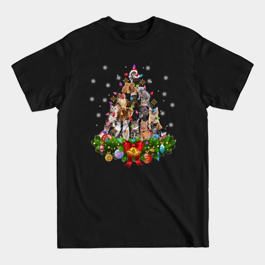 Discover Christmas Pajama Cats Tree Xmas Lights Snow Kitten Funny Shirt - Christmas Pajama Cats Tree Xmas Lights - T-Shirt