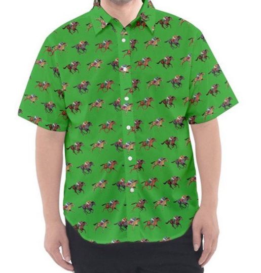 Discover Race Horse Inspired Print Button Up Hawaiian Shirt