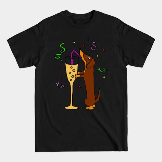 Discover Funny Dachshund Dog Drinking Glass of Champagne - Dachshund - T-Shirt
